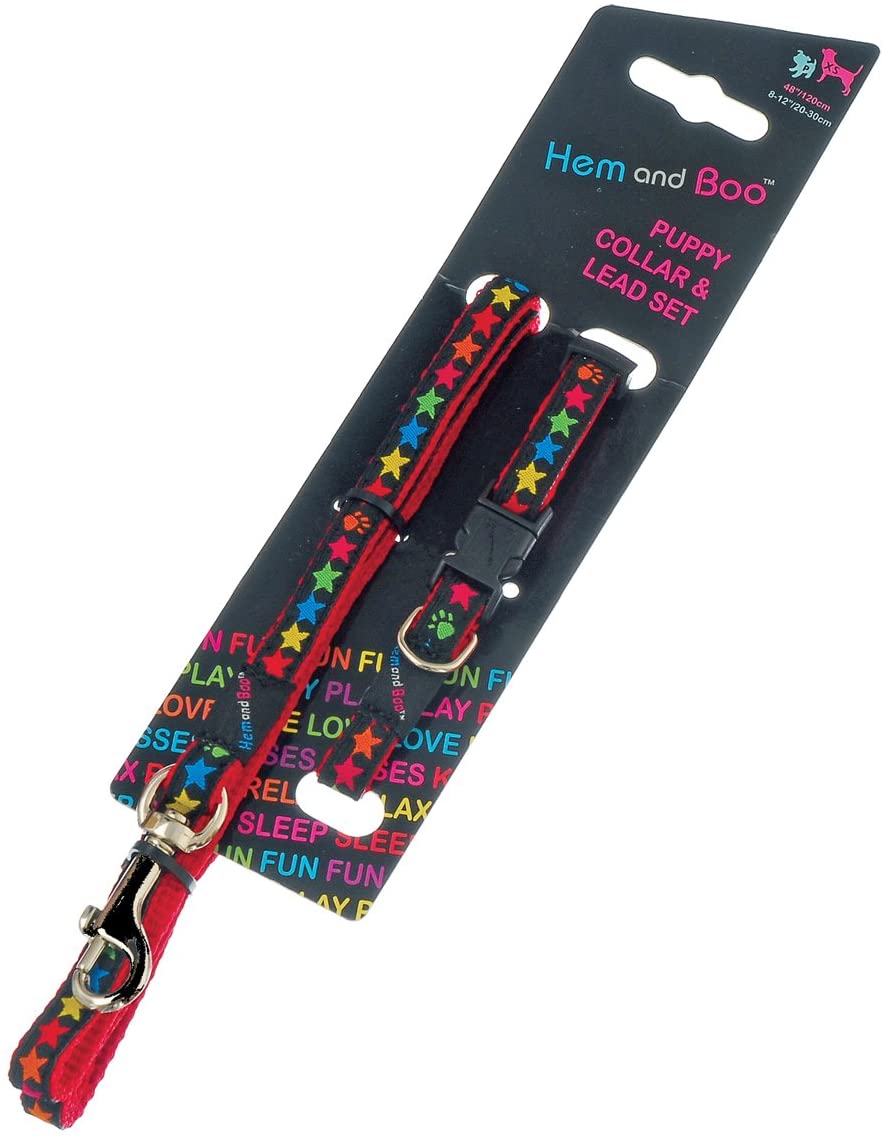 Hem and Boo Stars Black Puppy Collar and Lead Set
