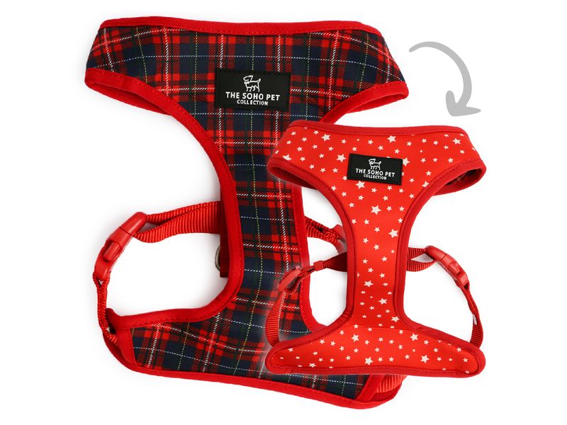 Red Tartan/Stars Reversible Dog Harness