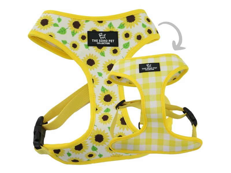 Sunflower/Yellow Check Reversible Dog Harness