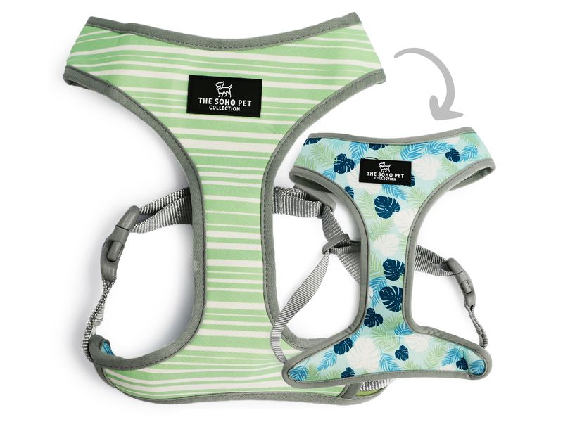 Green Stripe/Leaf Reversible Dog Harness