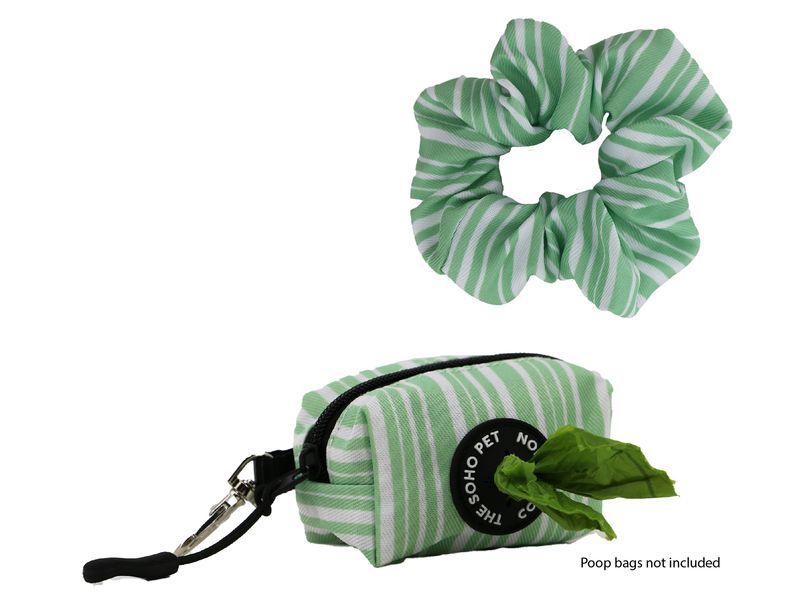 Green Stripe Patterned Poop Bag & Scrunchie Set