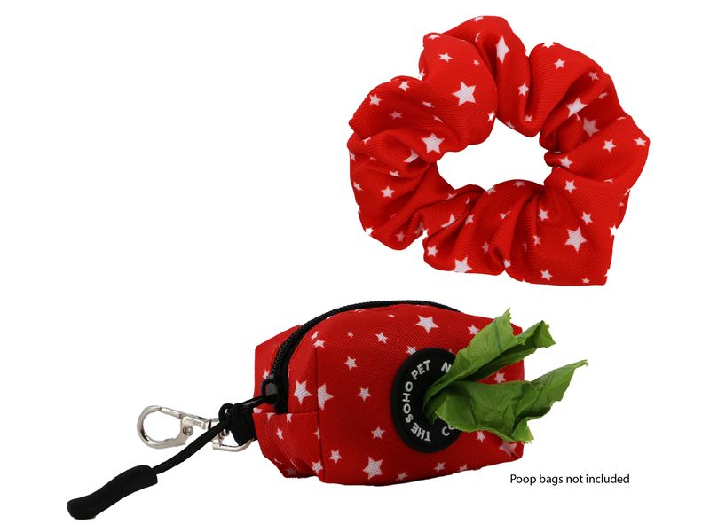 Red Stars Patterned Poop Bag & Scrunchie Set