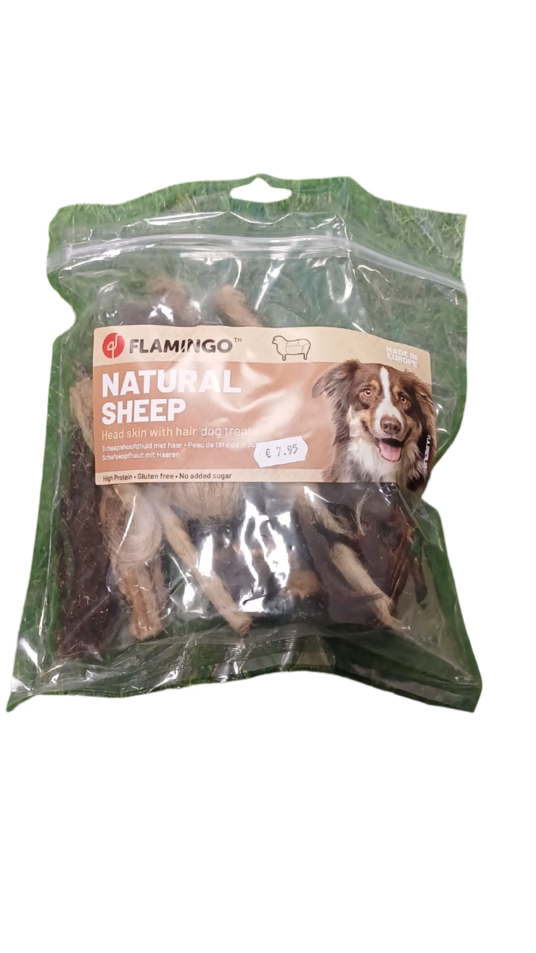 FLAMINGO NATURAL SHEEP Head Skin with Hair Dog Treats