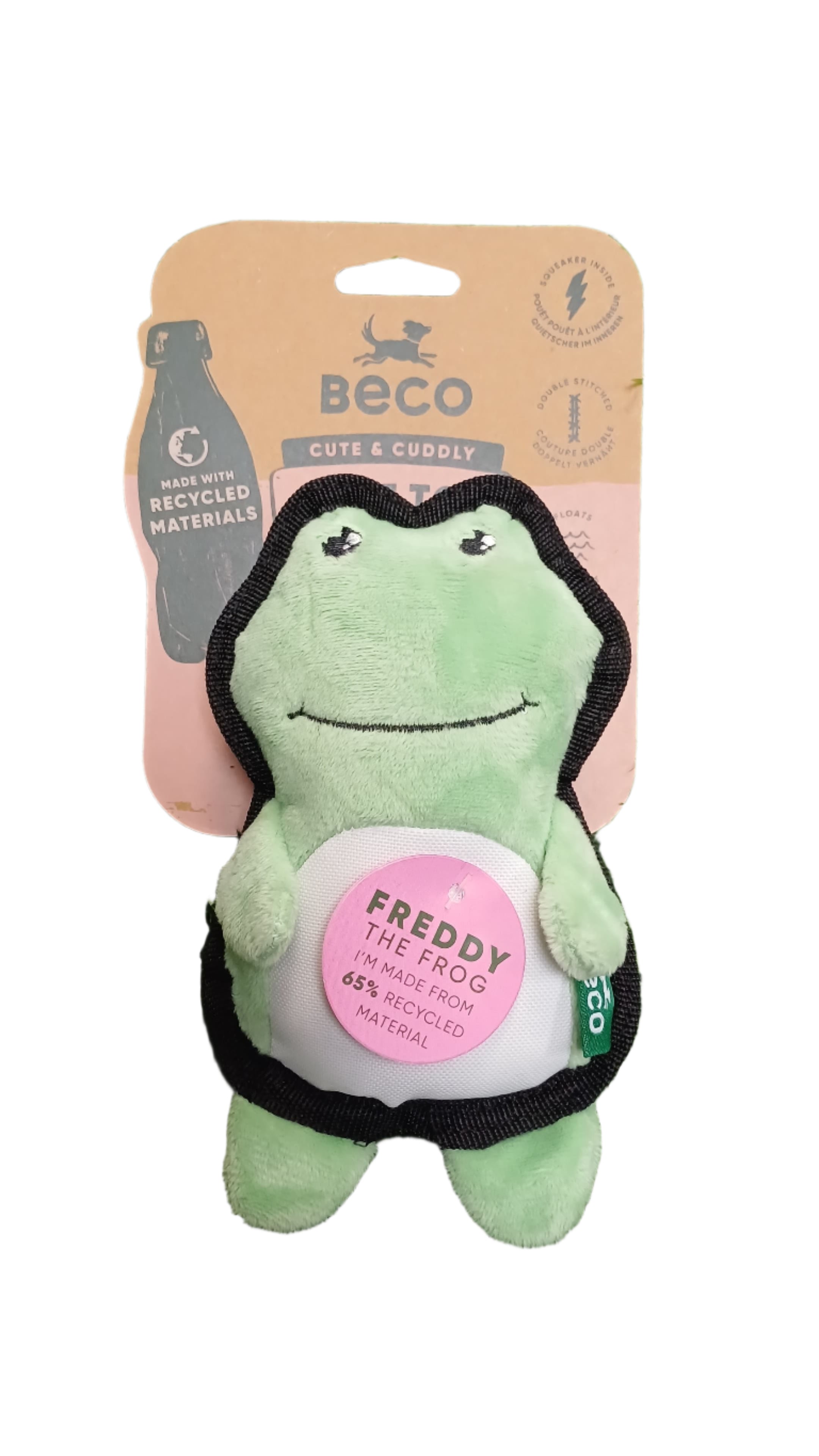 Beco Freddy the Frog – Eco-Friendly Plush Dog Toy with Squeaker
