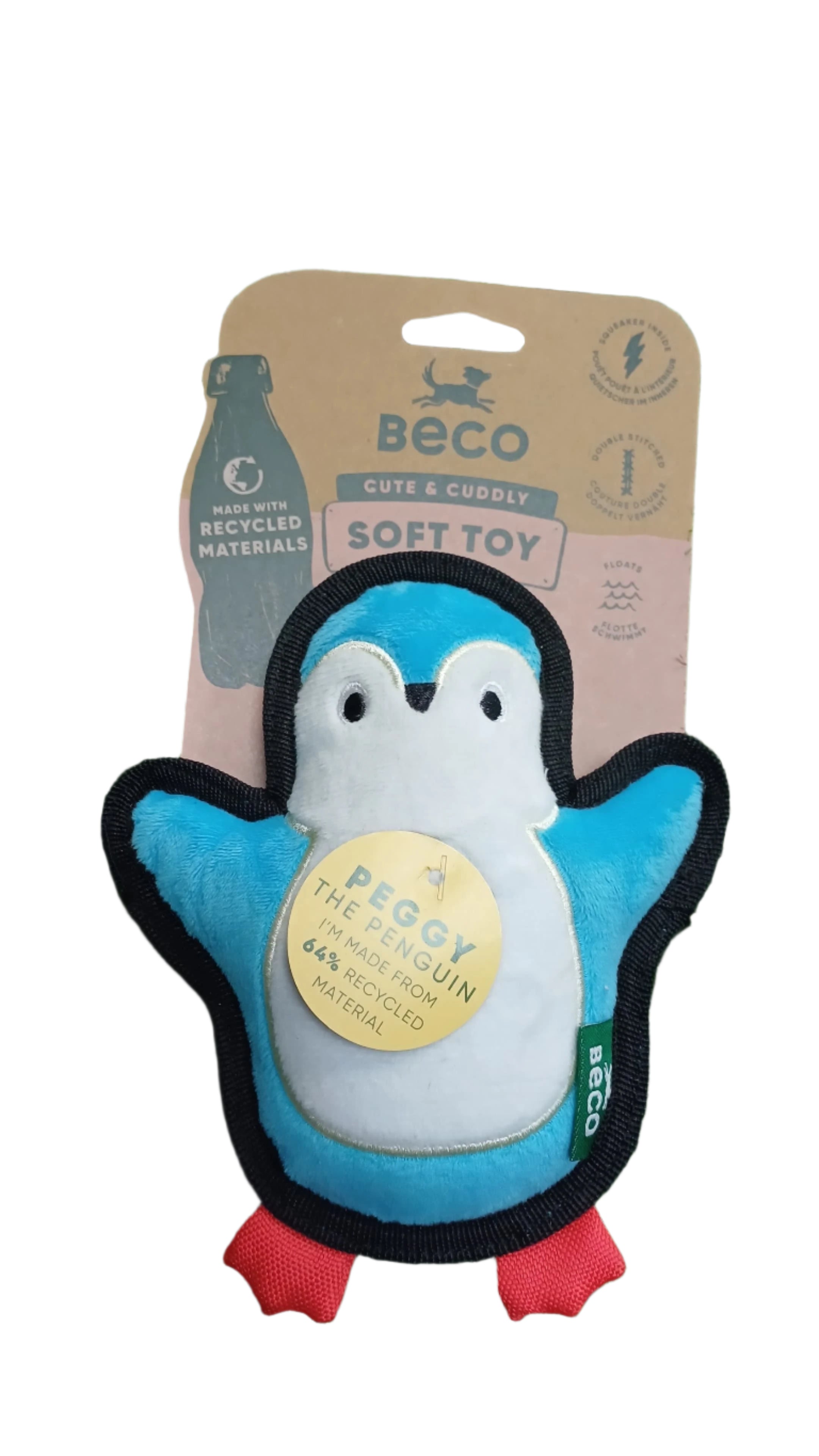 Peggy The Penguin – Eco-Friendly Plush Dog Toy with Squeaker