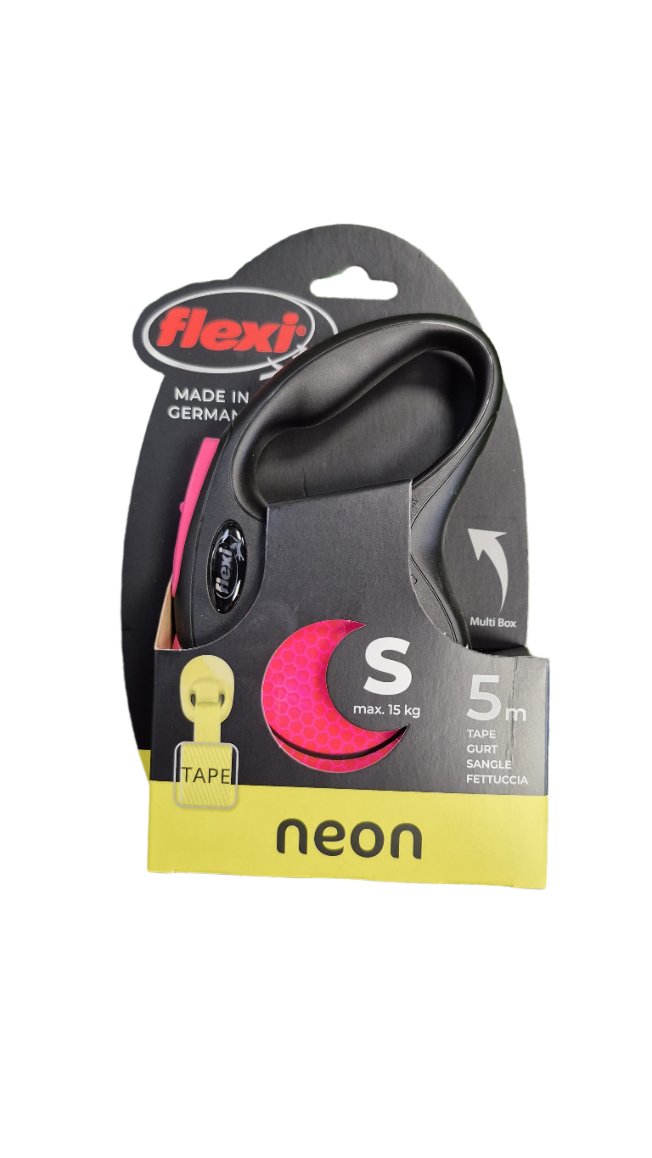 Flexi Neon Tape Lead – 5m Retractable Dog Leash (Pink & Blue)