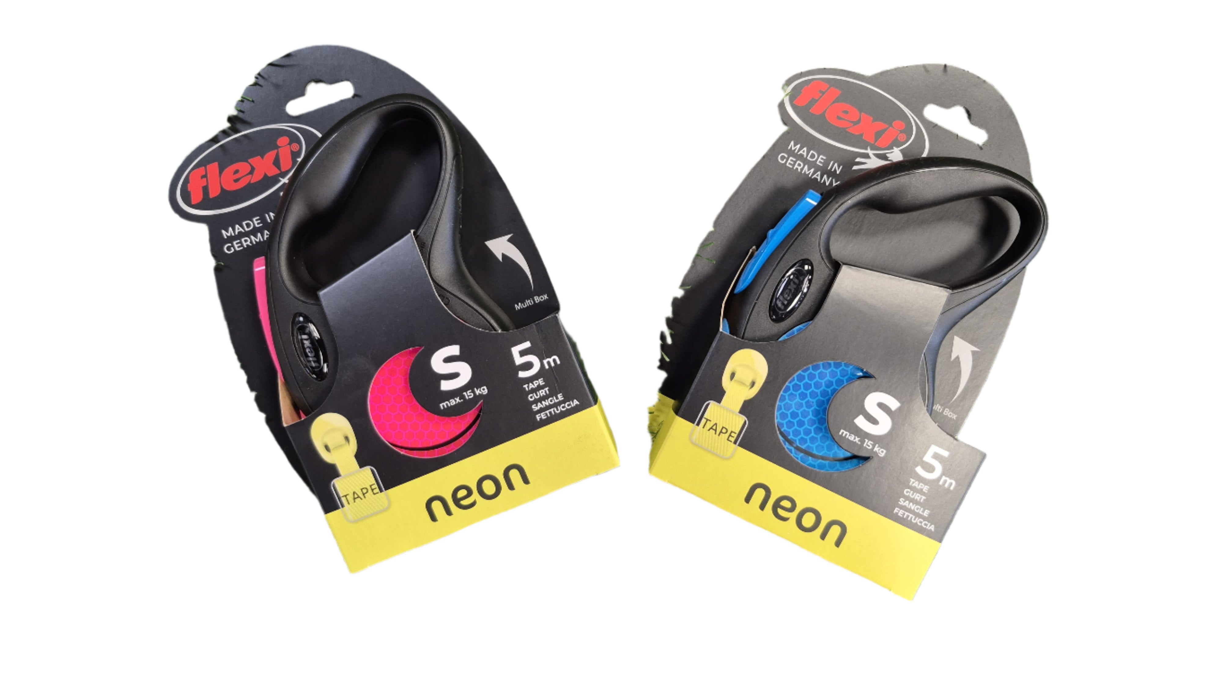 Flexi Neon Tape Lead – 5m Retractable Dog Leash (Pink & Blue)
