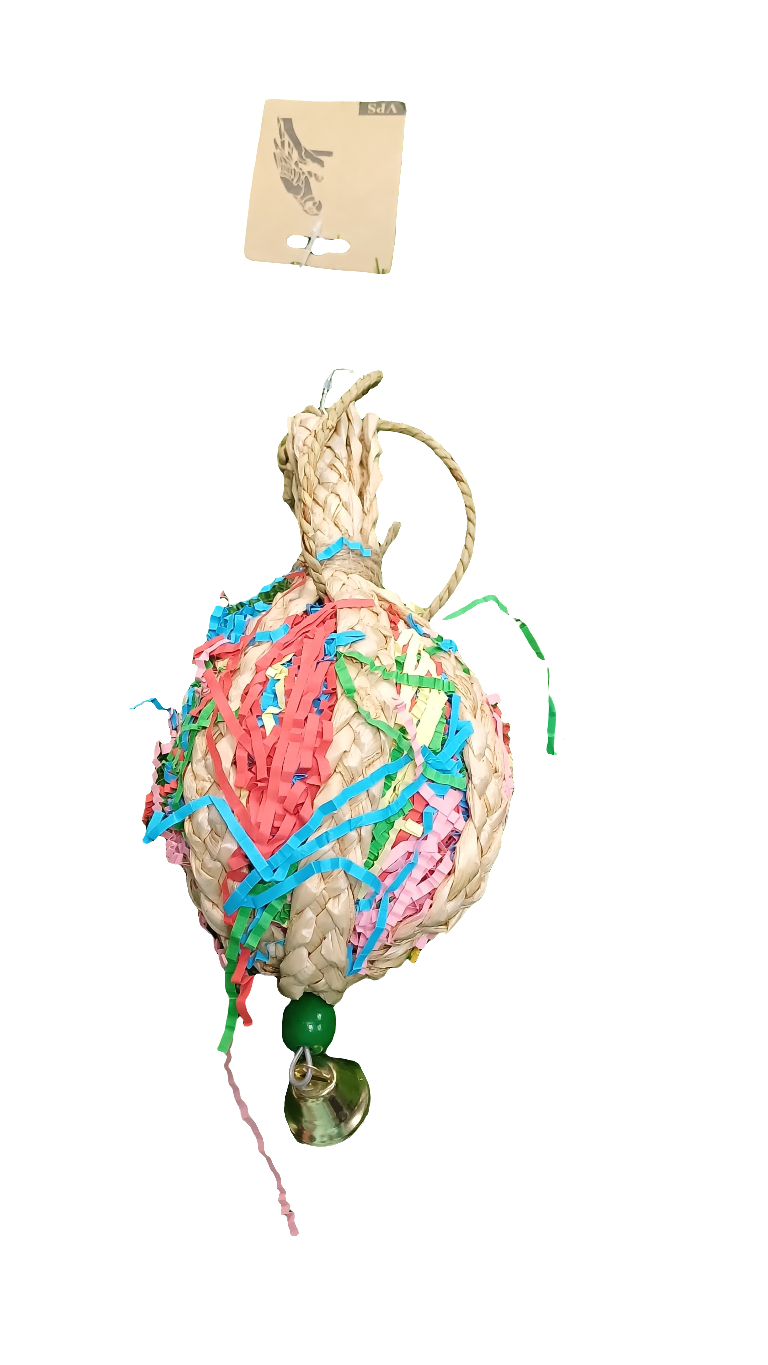 Handmade Woven Straw Bird Toy – Colorful Foraging Ball
