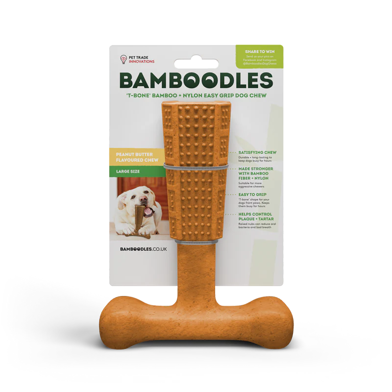 Peanut Butter T-Bone Bamboo + Nylon Easy Grip Dog Chew