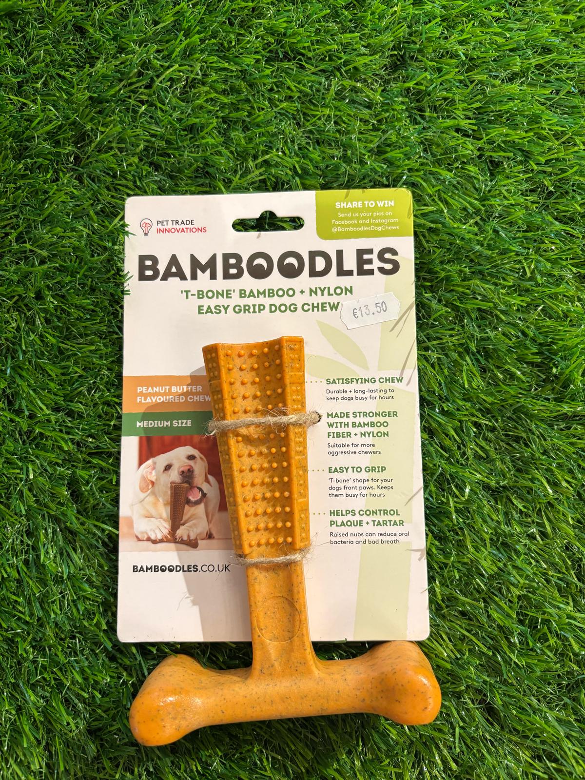 Peanut Butter T-Bone Bamboo + Nylon Easy Grip Dog Chew