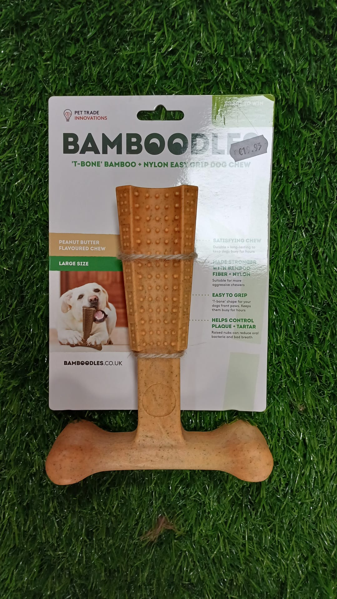 Peanut Butter T-Bone Bamboo + Nylon Easy Grip Dog Chew