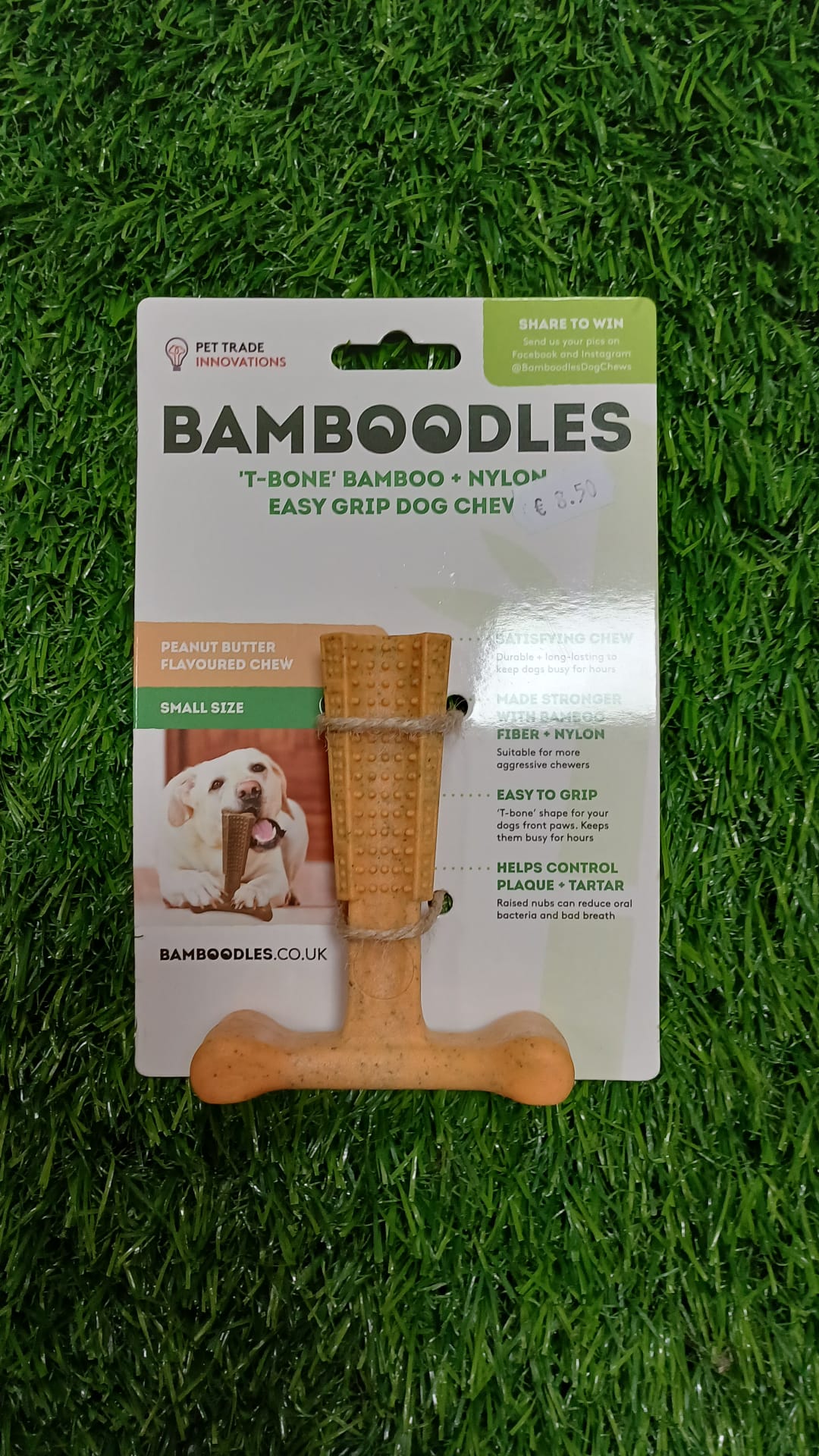 Peanut Butter T-Bone Bamboo + Nylon Easy Grip Dog Chew